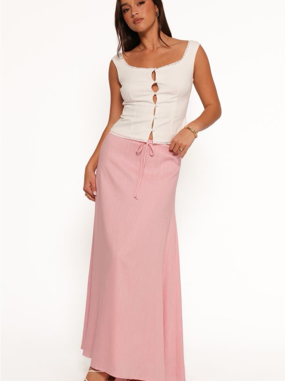 Petal & Pup stevie maxi skirt linen Blush Pink Drawstring romantic cottagecore
